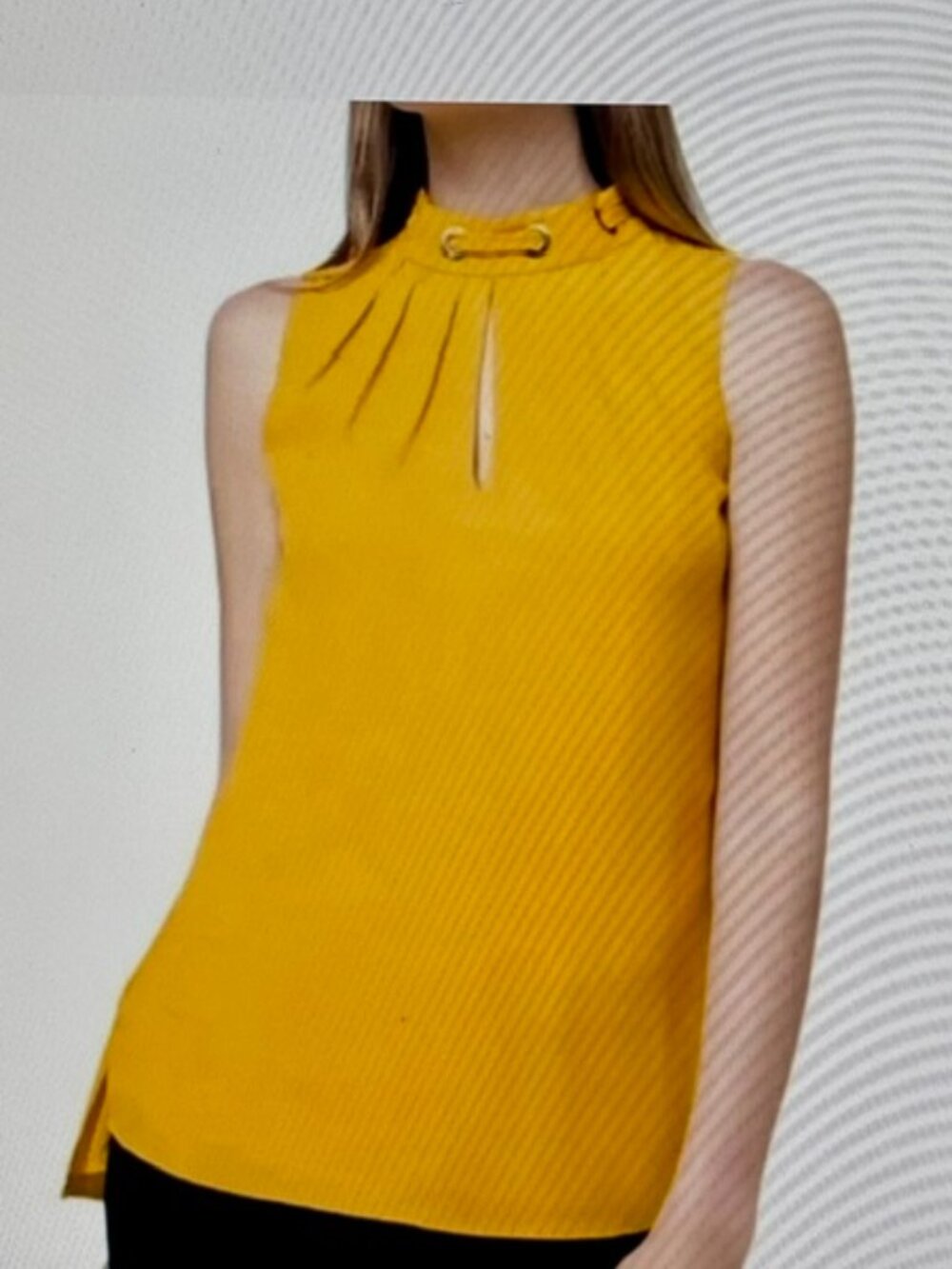WHBM Sleeveless Stand Collar Blouse Grommets and Tie Back Marigold Yellow Size M